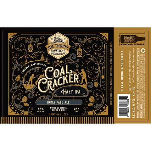 Jim Thorpe Coal Cracker Hazy IPA by Wyndridge Brewing, beer label