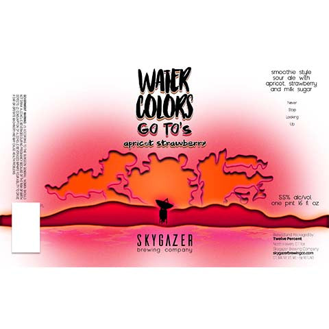 Skygazer Watercolors Go To's Apricot Strawberry Smoothie Sour Ale by SKYGAZER Brewing Co, beer label