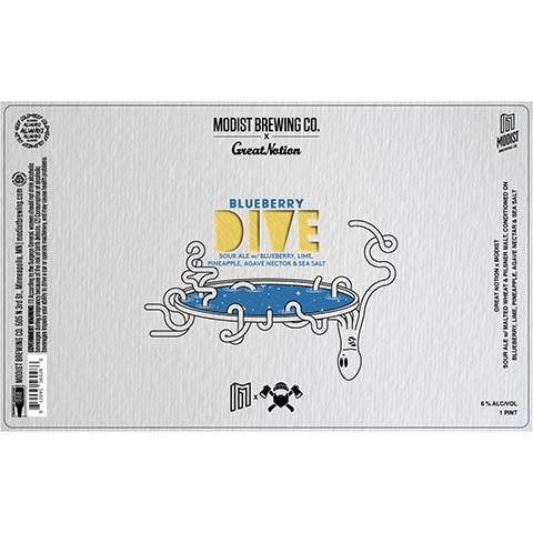 Modist/Great Notion Blueberry Dive Sour Ale by Modist Brewing Company, beer label