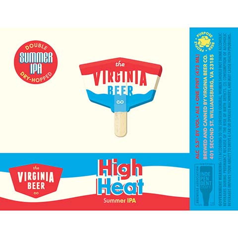 The Virginia Beer High Heat Summer IPA by The Virginia Beer Company, beer label