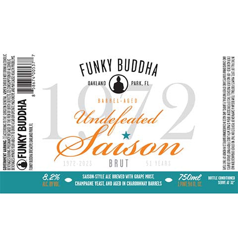 Funky Buddha Undefeated Saison by Funky Buddha Brewery, beer label