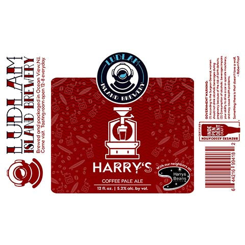Ludlam Harry's Coffee Pale Ale by Ludlam Island Brewery, beer label