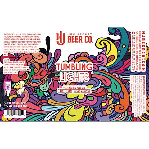 New Jersey Tumbling Lights TIPA by New Jersey Beer Co, beer label