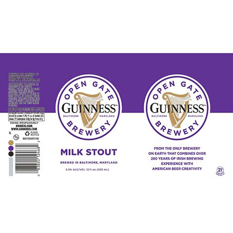 Guinness Open Gate: Milk Stout by Guinness Open Gate Brewery, beer label
