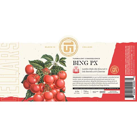 Block 15 Turbulent Consequence Bing PX Lambic Ale by Block 15, beer label