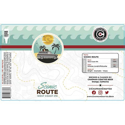 Chapman Crafted Scenic Route West Coast IPA by Chapman Crafted Beer, beer label