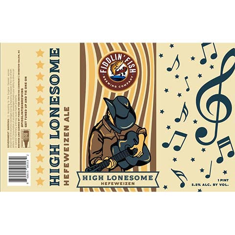 Fiddlin' Fish High Lonesome Hefeweizen by Fiddlin' Fish Brewing Company, beer label