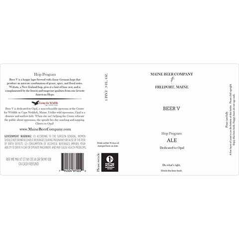 Maine Beer V Ale by Maine Beer Co, beer label