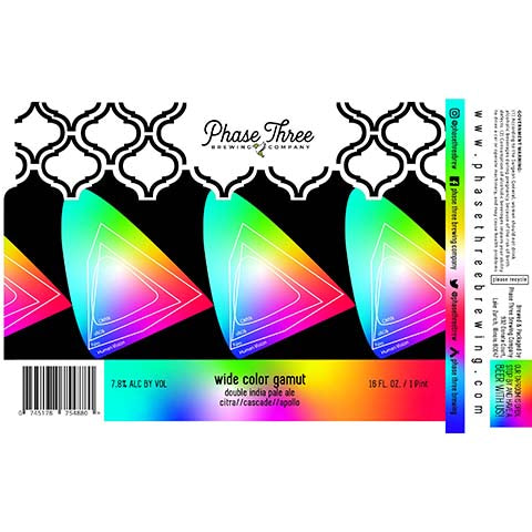 Phase Three Wide Color Gamut DIPA by Phase Three Brewing Company, beer label