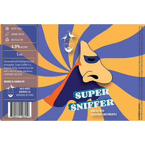 Bald Birds Super Sniffer Sour Ale by Bald Birds Brewing Co., beer label