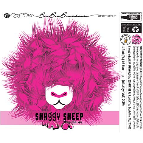 Baa Baa Shaggy Sheep Hazy Pale Ale (Galaxy, Citra, Idaho 7) by Baa Baa Brewhouse, beer label