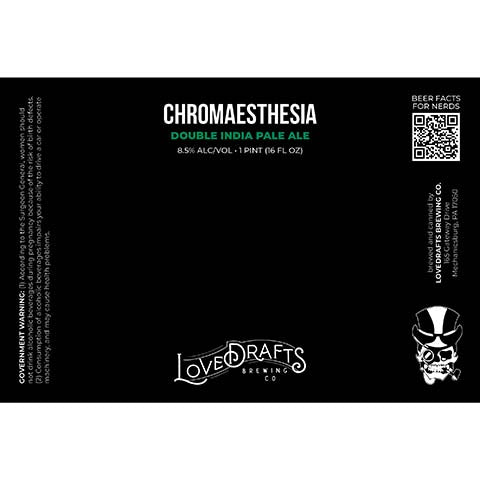 Lovedrafts Chromaesthesia DIPA by Lovedrafts Brewing Co., beer label