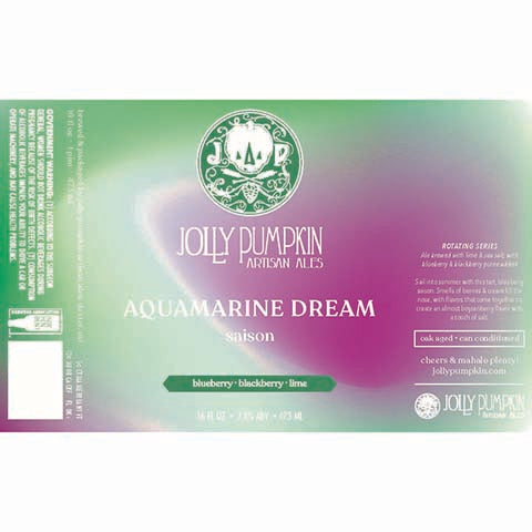 Jolly Pumpkin Aquamarine Dream Saison Ale by Jolly Pumpkin Ales, beer label
