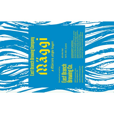 East Branch Maggi Lager by East Branch Brewing Company, beer label