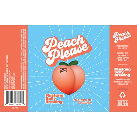 Mustang Sally Peach Please Wheat Ale by Mustang Sally Brewing Co, beer label
