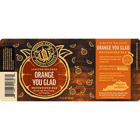 Wooden Cask Orange You Glad Hefeweizen Ale by Wiedemann's Brewing Co., beer label