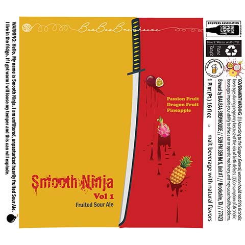 Baa Baa Smooth Ninja Vol 1 - Passionfruit, Pineapple & Dragonfruit Sour Ale by Baa Baa Brewhouse, beer label