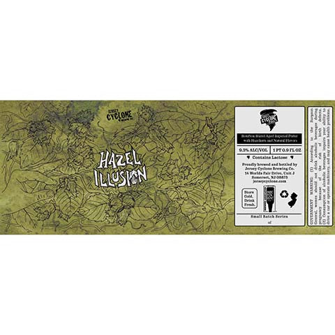 Jersey Cyclone Hazel Illusion Imperial Porter by Jersey Cyclone Brewing Company, beer label