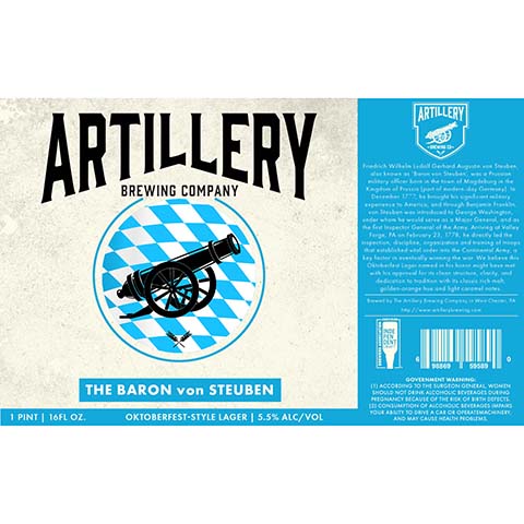Artillery The Baron von Steuben Oktoberfest-Style Lager by Artillery Brewing Company, beer label