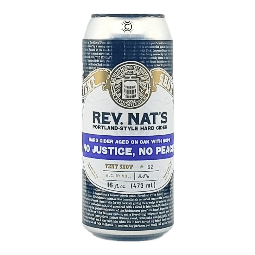 No Justice, No Peach by Reverend Nat's Hard Cider, beer label