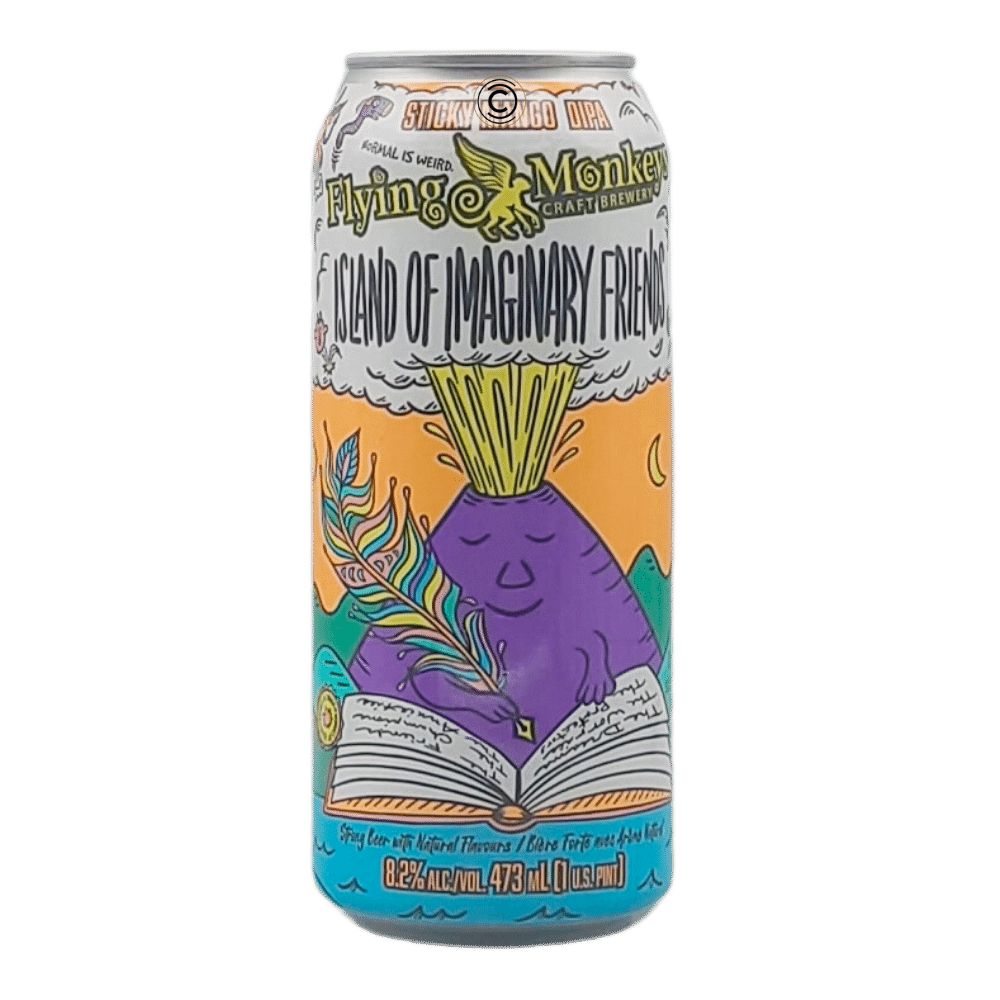 Island of Imaginary Friends Sticky Mango Double IPA by Flying Monkeys Craft Brewery, beer label
