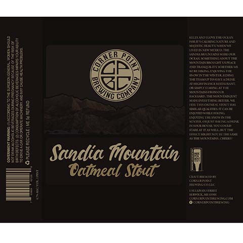 Corner Point Sandia Mountain Oatmeal Stout by Corner Point Brewing Company, beer label