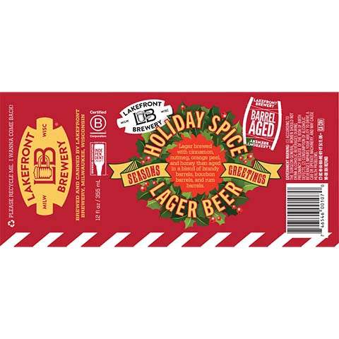 Lakefront Holiday Spice Lager (Cinnamon, Nutmeg, Orange Peel, Honey) by Lakefront Brewery Inc, beer label