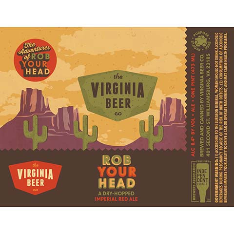 The Virginia Beer Rob Your Head Imperial Red Ale by The Virginia Beer Company, beer label