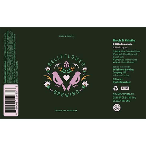 Belleflower Finch & Thisle DDH IPA by Belleflower Brewing, beer label