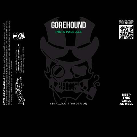 Lovedrafts Gorehound IPA by Lovedrafts Brewing Co., beer label
