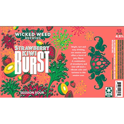 Wicked Weed Strawberry Kiwi Burst Session Sour by Wicked Weed Brewing, beer label