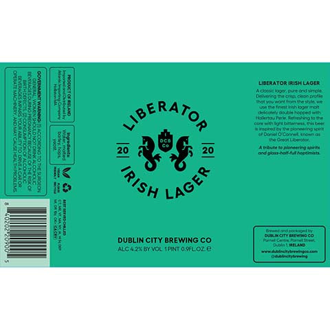 Dublin City Liberator Irish Lager by Dublin City Brewing Co., beer label