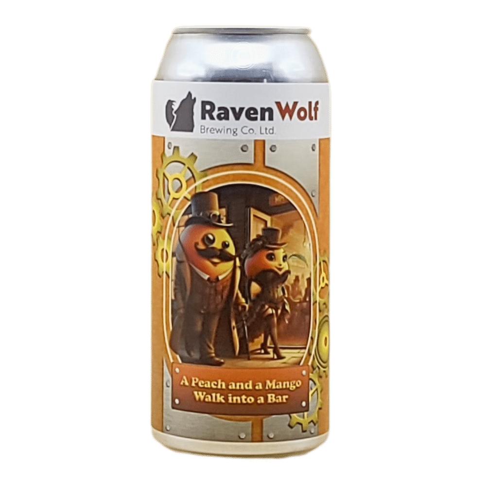 A Peach And A Mango Walk Into A Bar Sour by RavenWolf Brewing Co., beer label
