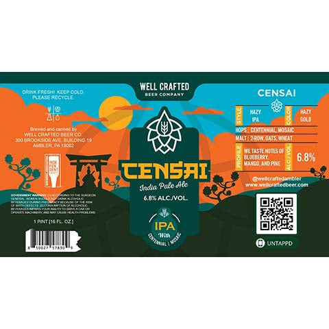 Well Crafted Censai IPA by Well Crafted Beer Co., beer label