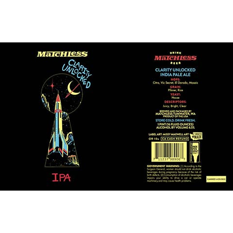 Matchless Clarity Unlocked IPA by Matchless Brewing, beer label