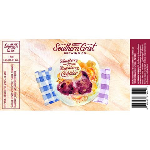 Southern Grist Blackberry Plum Boysenberry Cobbler Sour Ale by Southern Grist Brewing Company, beer label