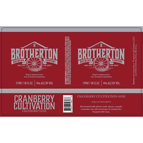 Brotherton Cranberry Cultivation Gose Ale by Brotherton Brewing Company, beer label