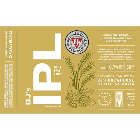 Bj's IPL by BJ's Brewhouse, beer label