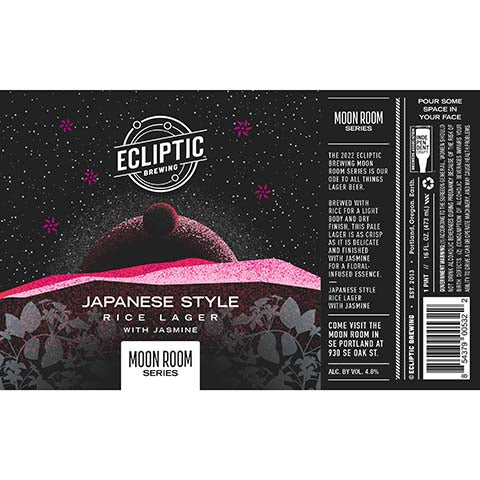 Ecliptic Moon Room Japanese Rice Lager (Jasmine) by Ecliptic Brewing, beer label