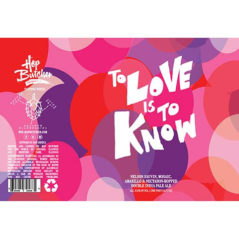 Hop Butcher To Love Is To Know DIPA by Hop Butcher For the World, beer label
