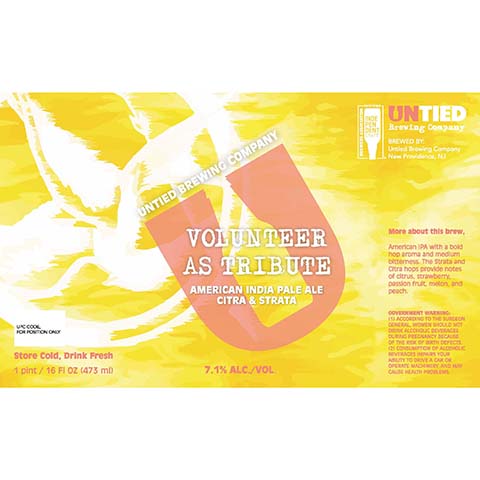 Untied Volunteer As Tribute American IPA by Untied Brewing Company, beer label