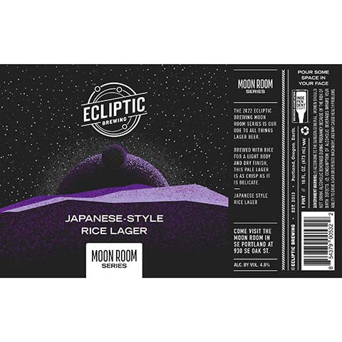 Ecliptic Moon Room Japanese Rice Lager by Ecliptic Brewing, beer label