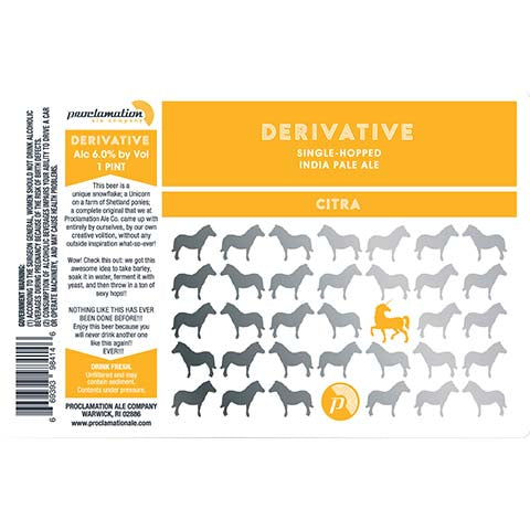 Proclamation Derivative IPA (Citra) by Proclamation Ale Company, beer label