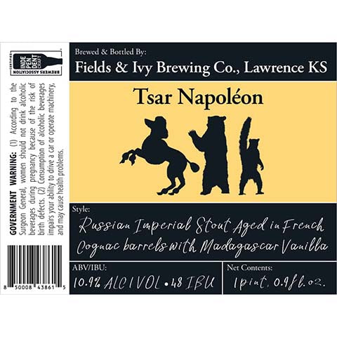 Fields & Ivy Tsar Napoleon Russian Imperial Stout by Fields & Ivy Brewing Co., beer label