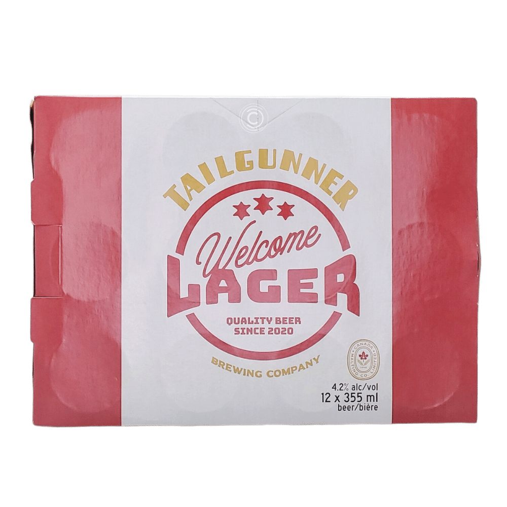 Welcome Lager 12 pack by Tailgunner Brewing Company, beer label