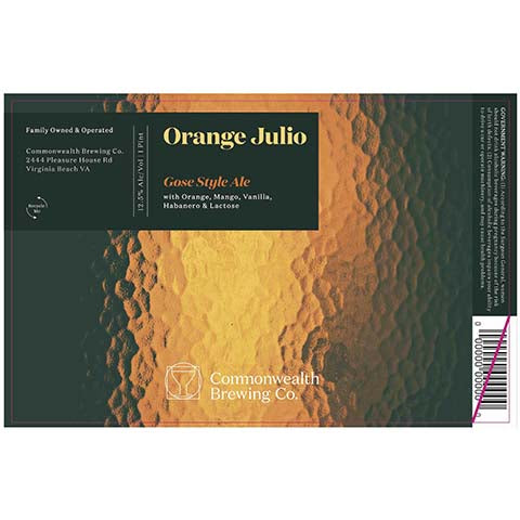 Commonwealth Orange Julio Gose Ale by Commonwealth Brewing Co., beer label