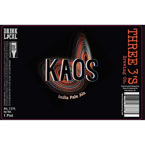 Three 3's Kaos IPA by Three 3's Brewery, beer label