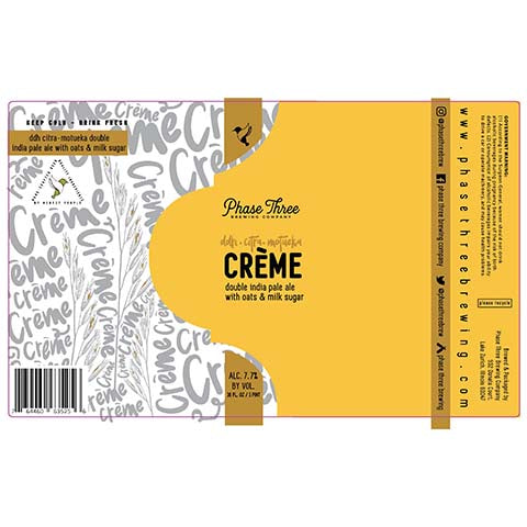 Phase Three DDH-Citra-Motueka Creme DIPA by Phase Three Brewing Company, beer label