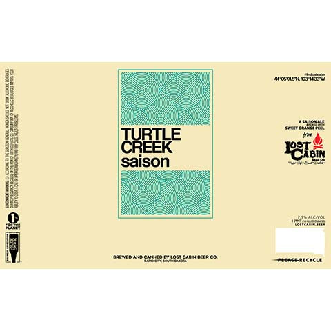 Lost Cabin Turtle Creek Saison Ale by Lost Cabin Beer Co., beer label
