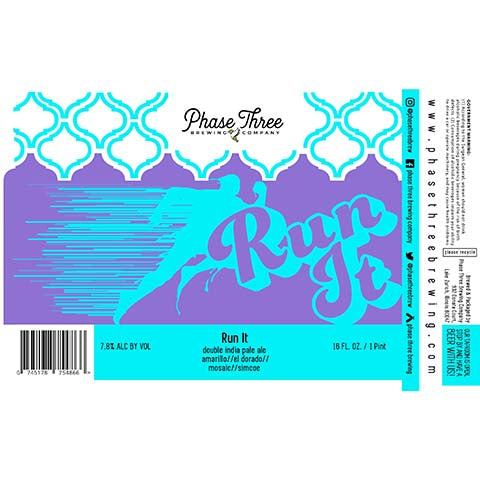 Phase Three Run It DIPA by Phase Three Brewing Company, beer label